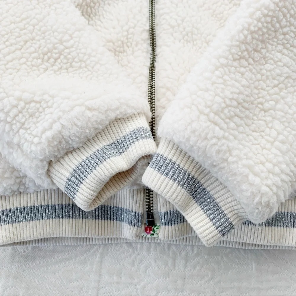 Gap x Sarah Jessica Parker Hooded Fleece Bunny‎ Bomber Jacket, Ivory Pearl